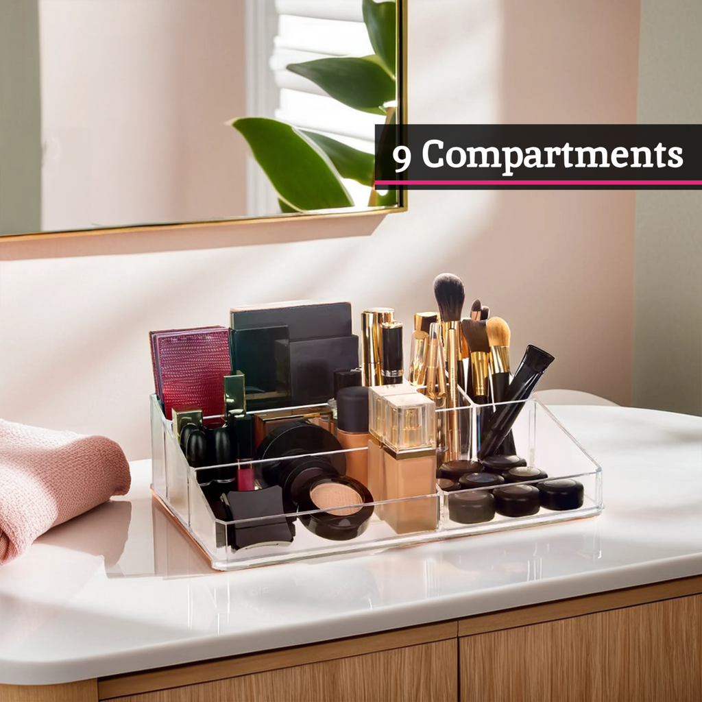 Orsina 9 Compartment Clear Makeup Organiser | Acrylic Cosmetic Storage