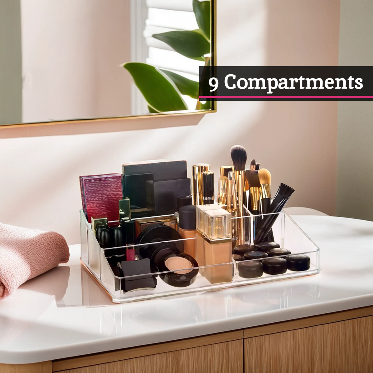 Orsina 9 Compartment Clear Makeup Organiser | Acrylic Cosmetic Storage