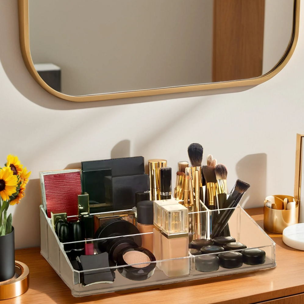 Orsina 9 Compartment Clear Makeup Organiser | Acrylic Cosmetic Storage