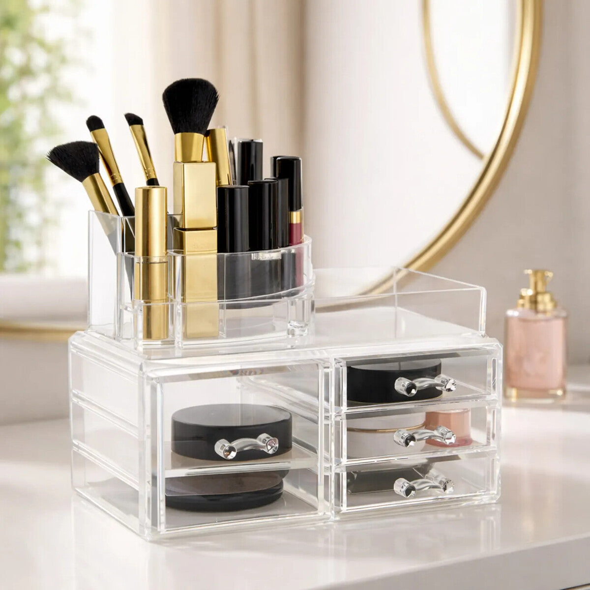 Orsina Clear Makeup Organiser – 8 Compartments and 4 Drawers