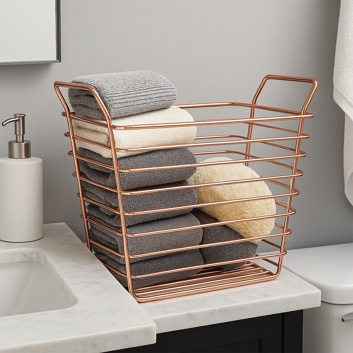 Orsina Shine Gold Wire Basket – Small Modern Bathroom Storage Organiser