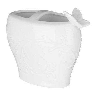 Orsina Edelle Porcelain Toothbrush Holder – White Floral Relief Design