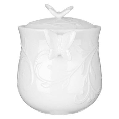 Orsina Edelle Porcelain Bathroom Jar – Butterfly Lid Vanity Organizer