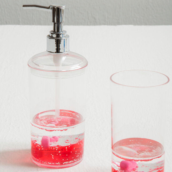 Orsina Floating Hearts Acrylic Lotion Dispenser | Clear Soap Pump
