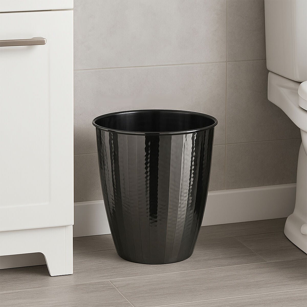 Orsina Vaco Hammered Black Nickel Waste Bin | Modern Bathroom Bin