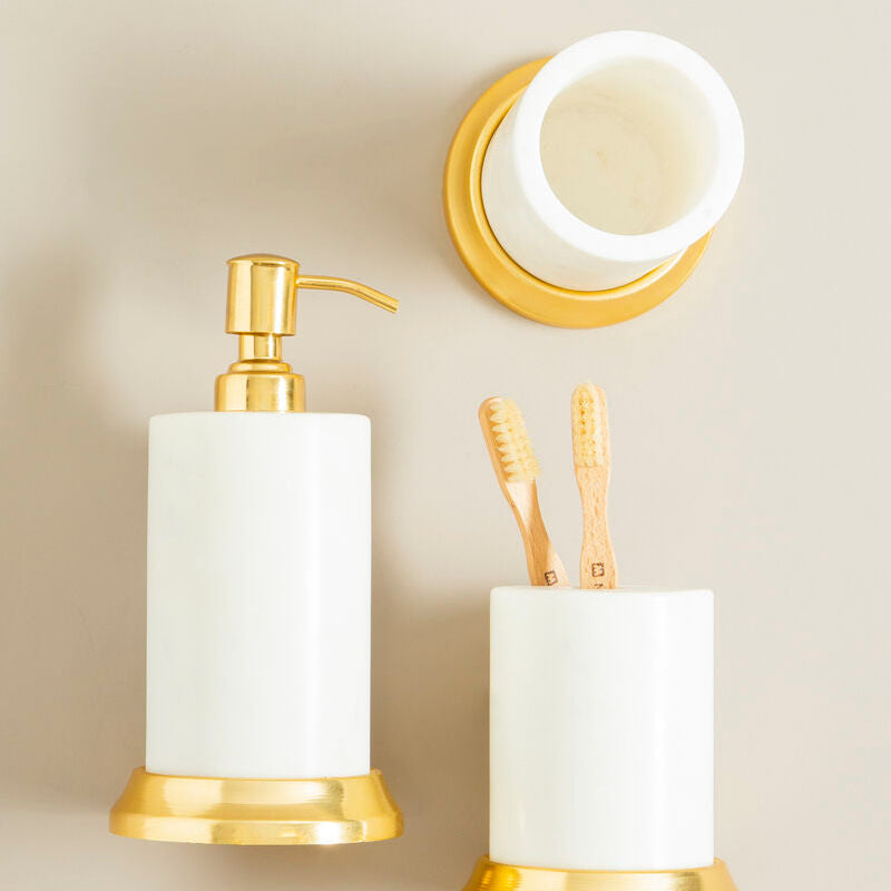 Orsina Mako White Marble Tumbler – Modern Stone Toothbrush Holder