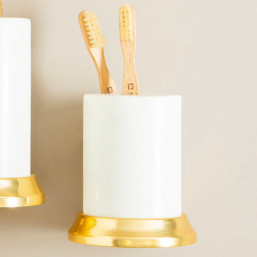 Orsina Mako White Marble Toothbrush Holder – Modern Vanity Organiser