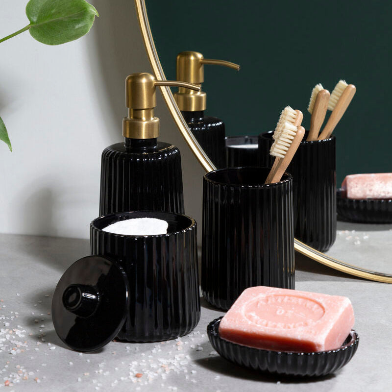 Orsina Ticino Brittany Black Glass Storage Jar | Modern Vanity Organizer