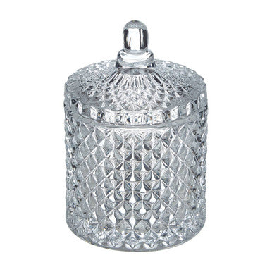 Orsina Ticino Diamond Storage Jar | Textured Glass Vanity Organiser