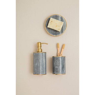 Orsina Bosco Grey Marble and Gold Bathroom Tumbler Toothbrush Holder
