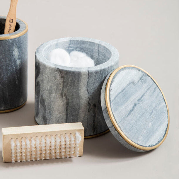 Orsina Bosco Grey Marble and Gold Cotton Jar | Bathroom Vanity Storage