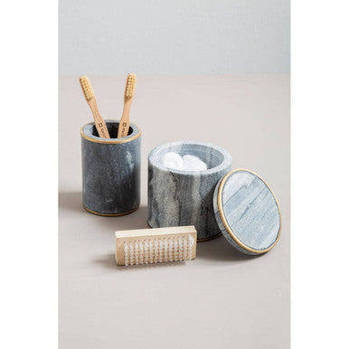 Orsina Bosco Grey Marble and Gold Cotton Jar | Bathroom Vanity Storage