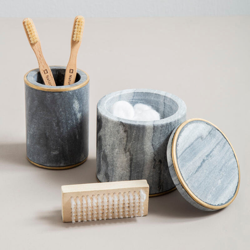 Orsina Bosco Grey Marble and Gold Bathroom Tumbler Toothbrush Holder