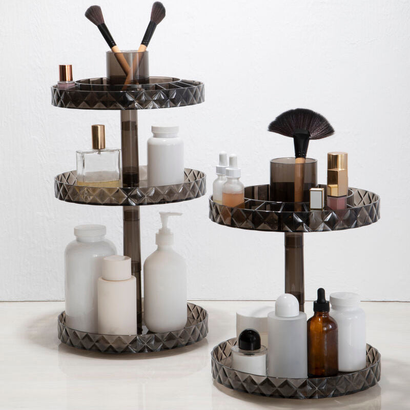 Orsina Rotating Makeup Organiser – Two Tier Black Cosmetic Storage