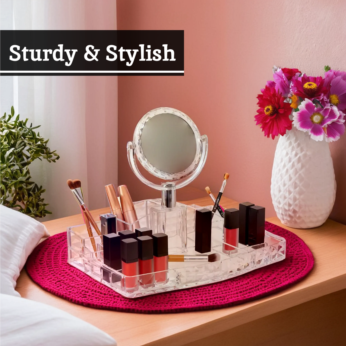 Orsina Cosmetic Organiser with Mirror – Makeup & Vanity Storage Box