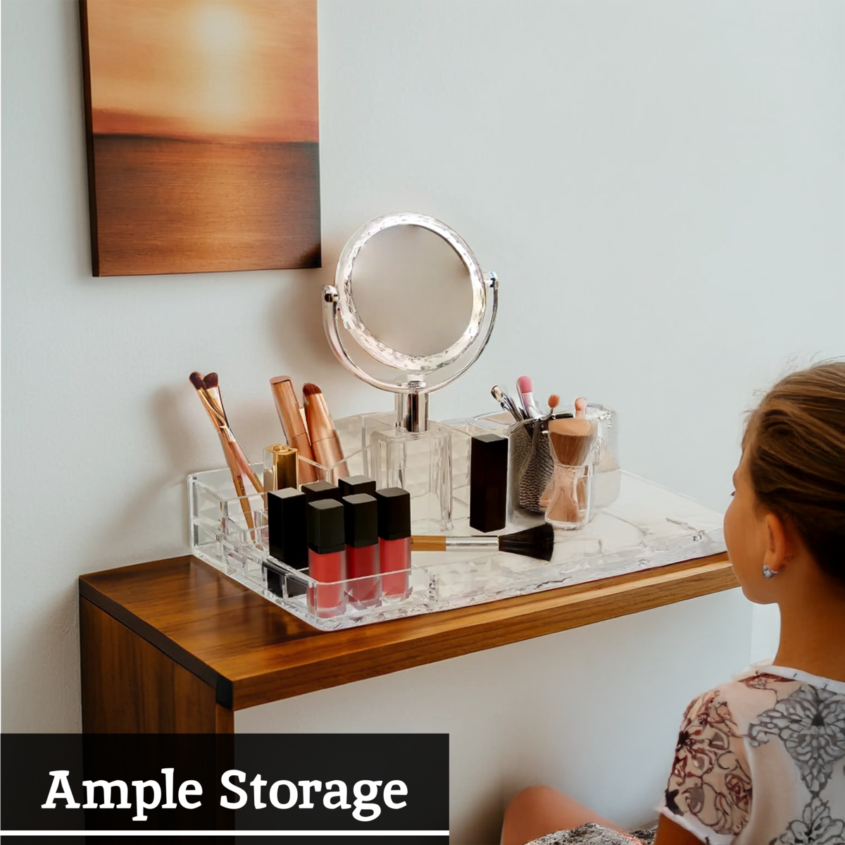 Orsina Cosmetic Organiser with Mirror – Makeup & Vanity Storage Box