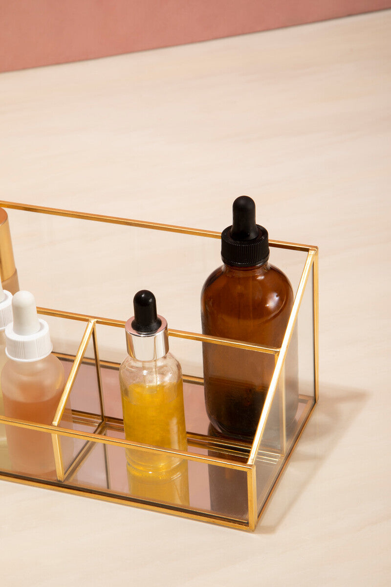 Orsina Glass Makeup Organiser | 3 Compartment Vanity Storage Display