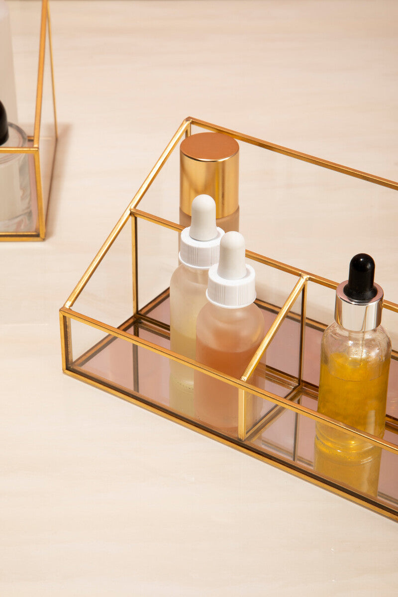Orsina Glass Makeup Organiser | 3 Compartment Vanity Storage Display