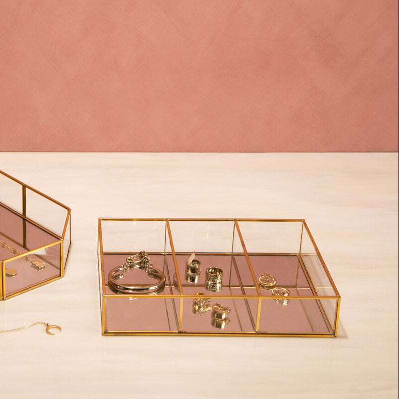 Orsina 3 Compartment Clear Glass Makeup Organiser | Vanity Storage