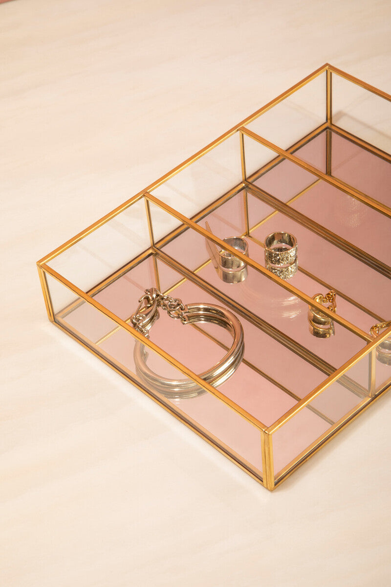 Orsina 3 Compartment Clear Glass Makeup Organiser | Vanity Storage