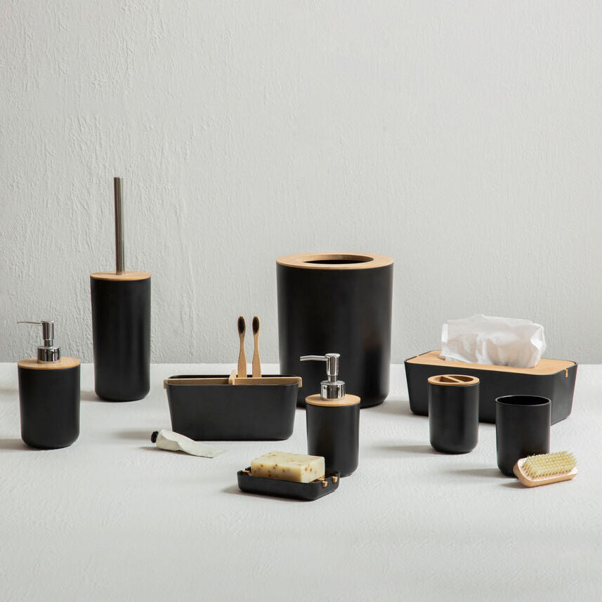 Orsina Canyon Black Dust Bin – Matte Round Open Top Wastebasket