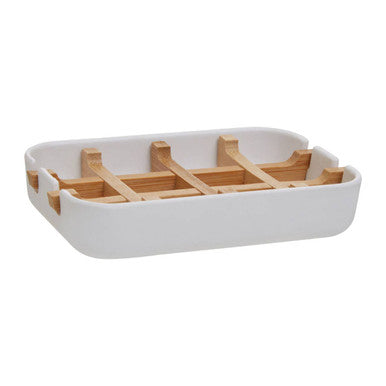 Orsina Canyon White Soap Dish – Modern Soap Saver with Natural Insert