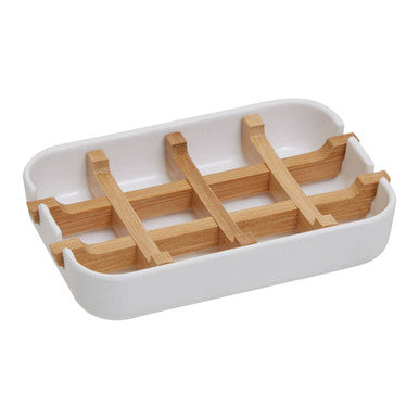 Orsina Canyon White Soap Dish – Modern Soap Saver with Natural Insert
