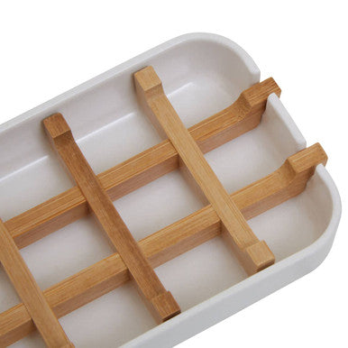 Orsina Canyon White Soap Dish – Modern Soap Saver with Natural Insert