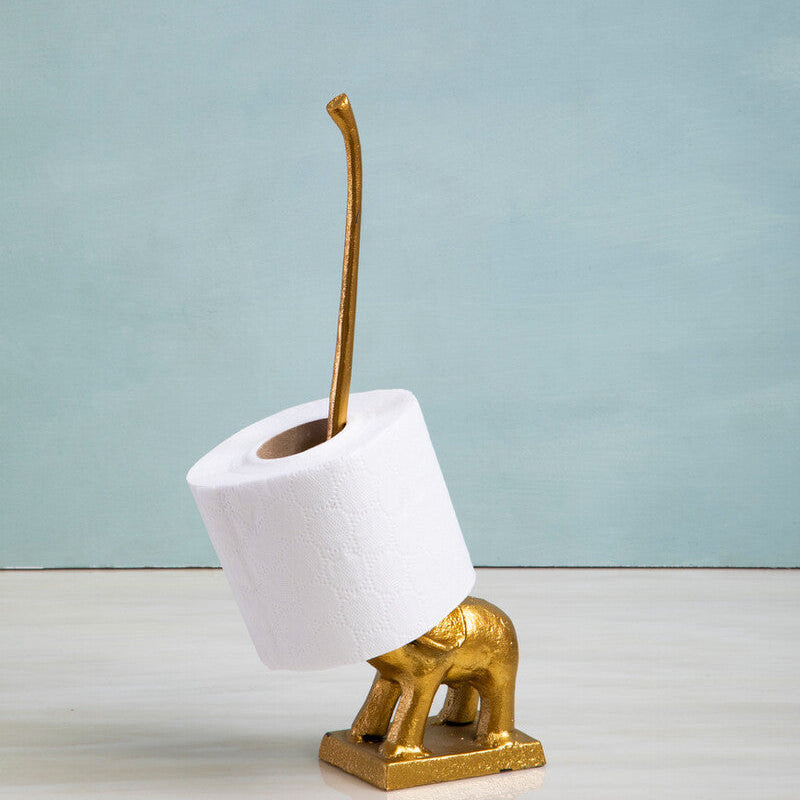 Orsina Fauna Gold Elephant Toilet Roll Holder | Freestanding Square Base