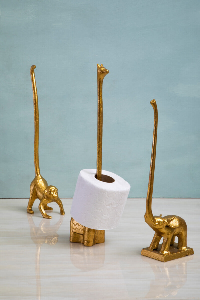 Orsina Fauna Gold Elephant Toilet Roll Holder | Freestanding Square Base