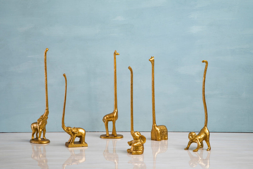 Orsina Fauna Gold Elephant Toilet Roll Holder | Freestanding Square Base