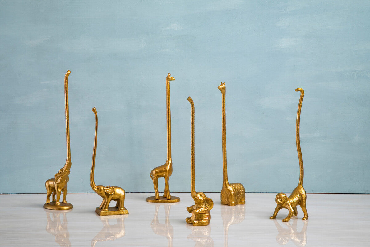 Orsina Fauna Gold Elephant Toilet Roll Holder | Freestanding Square Base