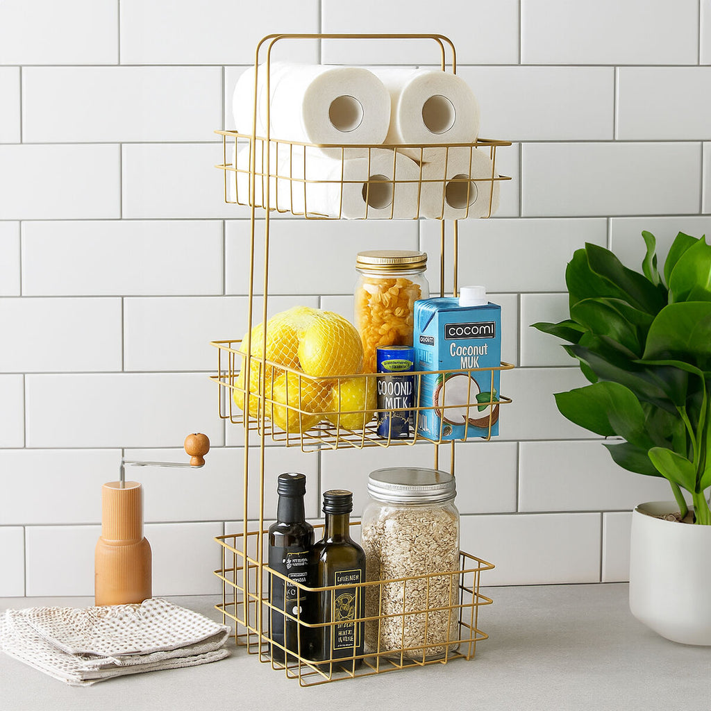 Orsina Kirby Three Tier Gold Storage Caddy | Luxury Bathroom Organiser