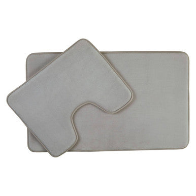 Orsina Light Grey Bath and Pedestal Mat Set | Non-Slip Cushioned Rugs