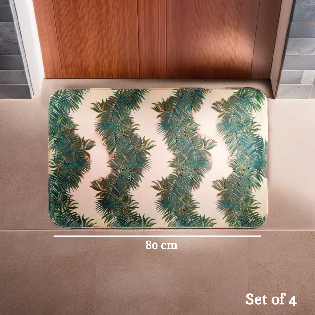 Orsina Winter Palm Leaf Bath Mat – Modern Tropical Printed Bathroom Rug