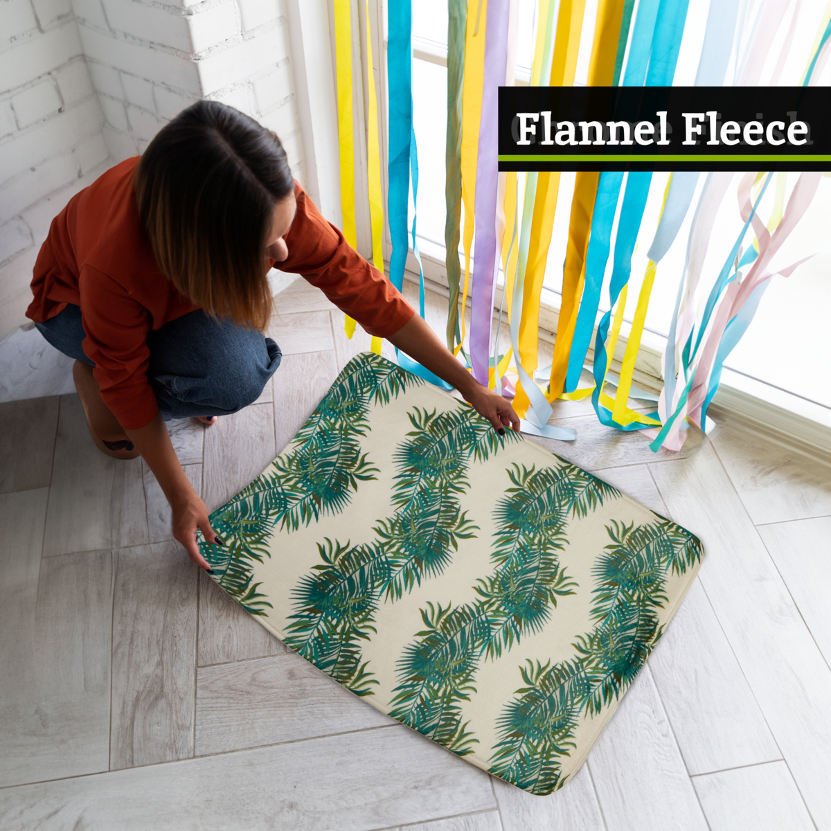 Orsina Winter Palm Leaf Bath Mat – Modern Tropical Printed Bathroom Rug