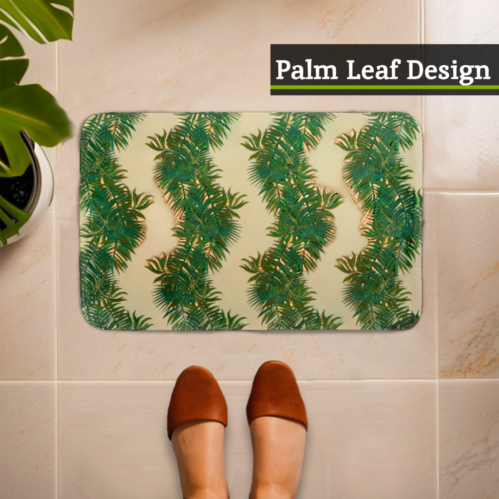 Orsina Winter Palm Leaf Bath Mat – Modern Tropical Printed Bathroom Rug