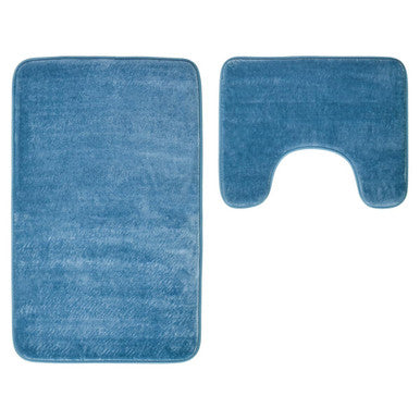 Orsina Denim Blue Bath and Pedestal Mat Set | Soft Absorbent Fabric