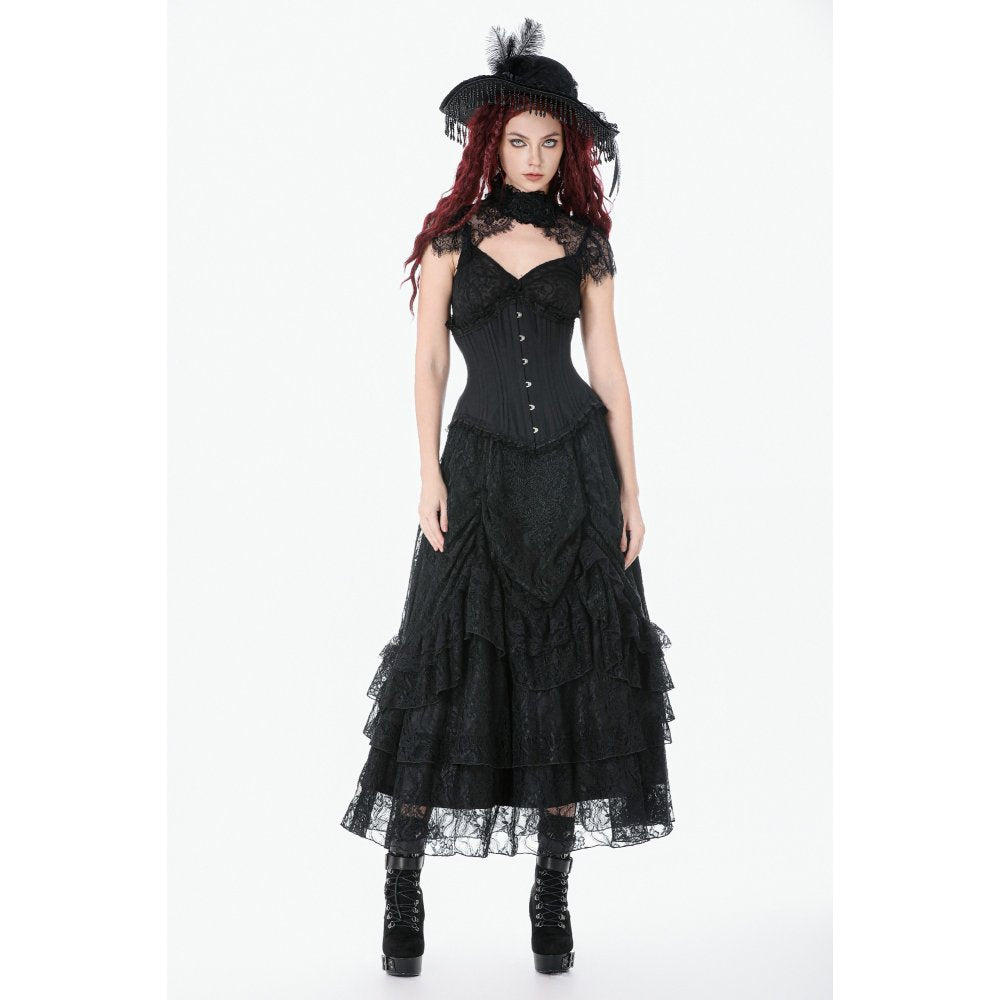 Dark in Love Talia Gothic Longline Metal Boned Corset | Black Polyester