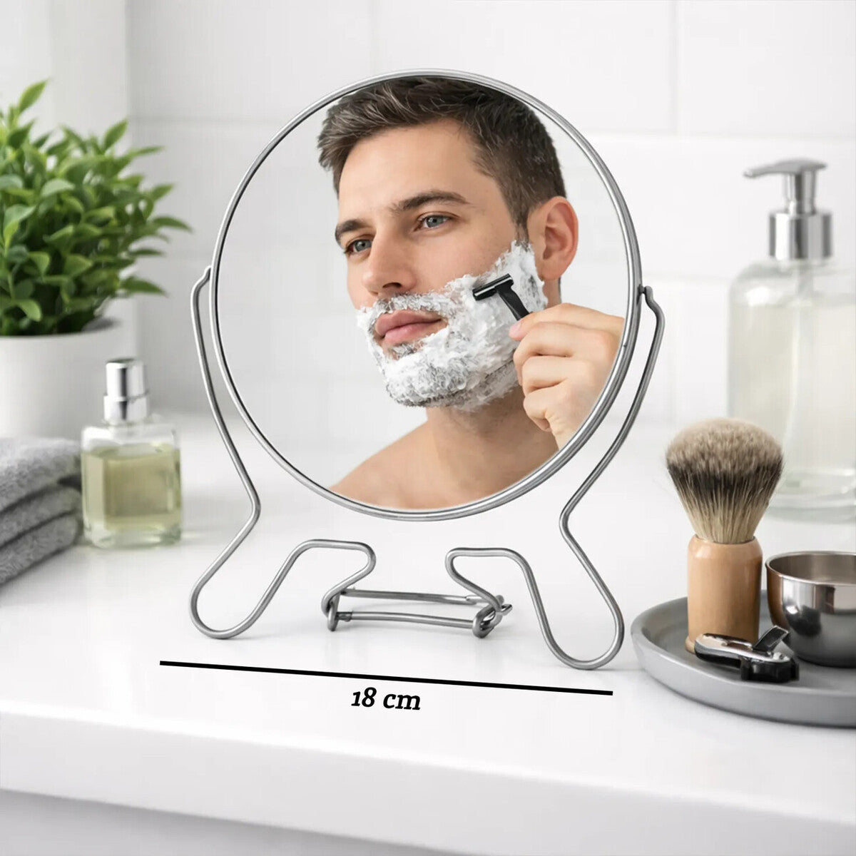 Orsina Mison Large 2-Sided Shaving Mirror – Silver Effect Grooming