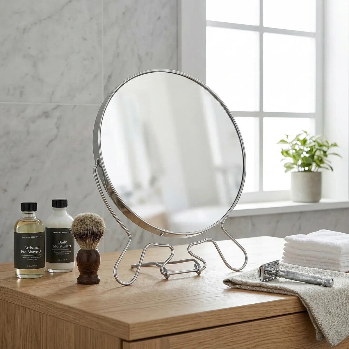 Orsina Mison Large 2-Sided Shaving Mirror – Silver Effect Grooming