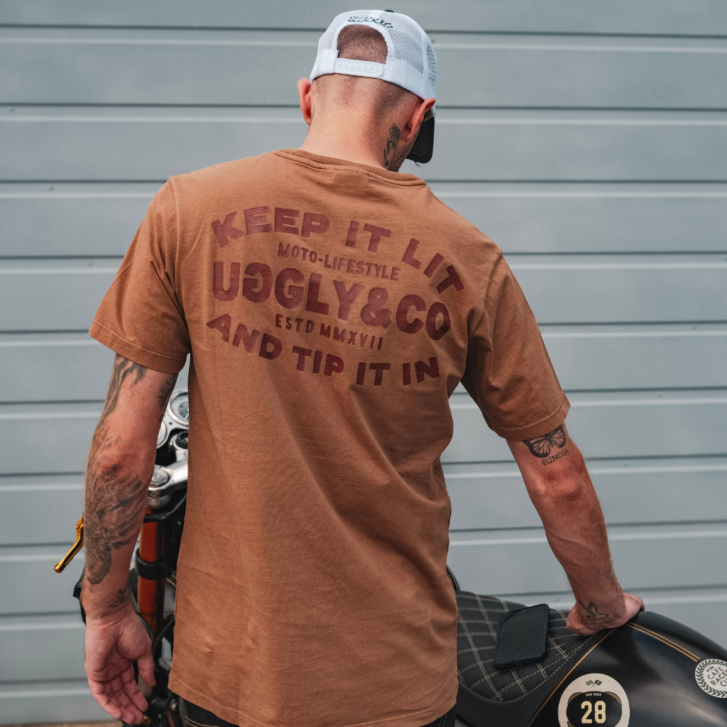 Uggly and Co Malt Brown Flat Track Racing Heavyweight Cotton T-Shirt
