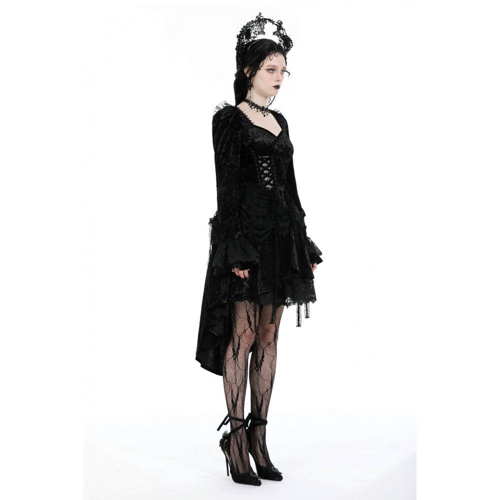 Dark in Love Seraphina Black Velvet Lace High-Low Gothic Dress