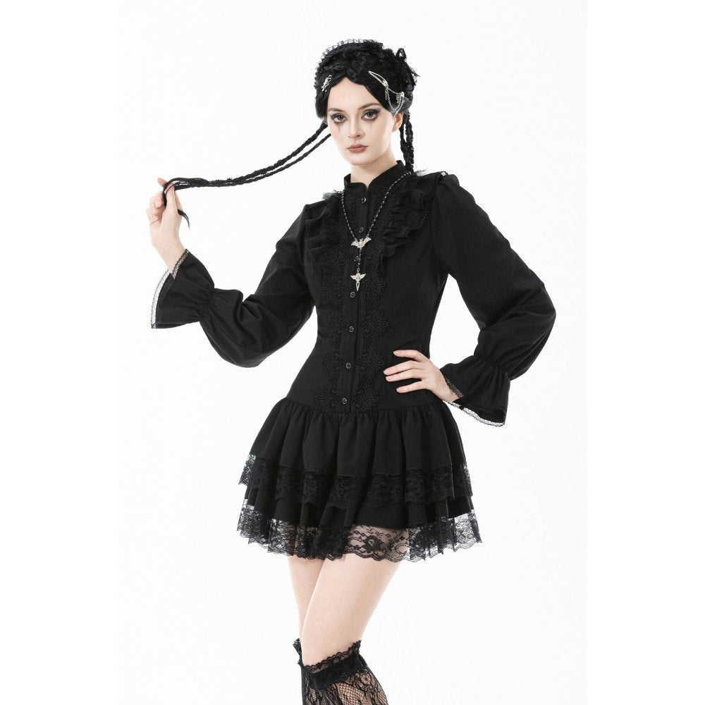 Dark in Love Desdemona Victorian Mini Dress – Black Lace Gothic Style
