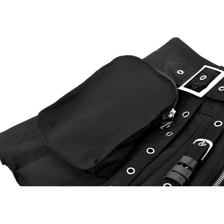 Dark in Love Metal Tactical Punk Mini Skirt with Buckle Straps - Black
