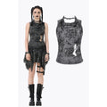 Dark in Love Grey Shredded Butterfly Print Halter Goth Top