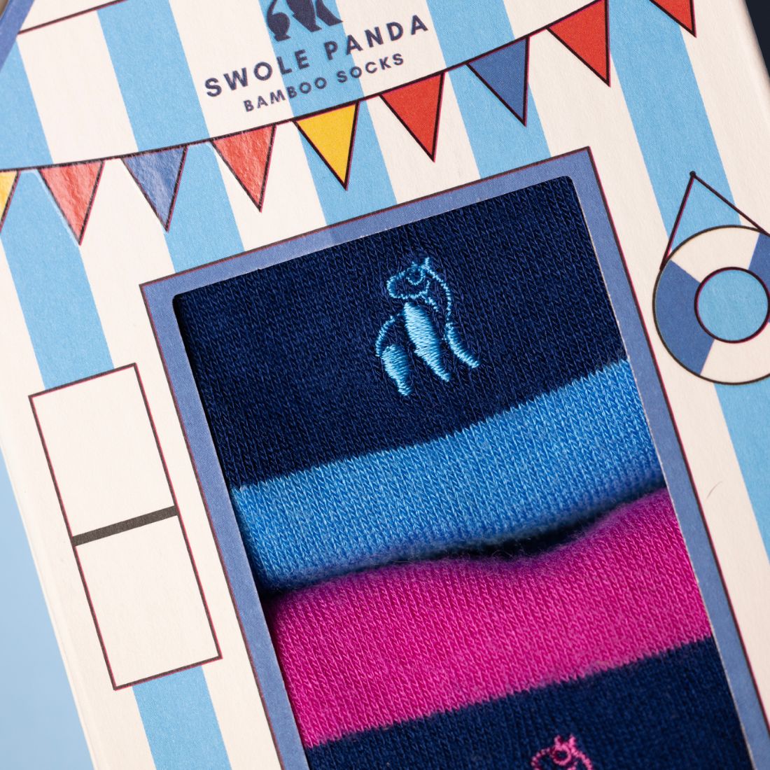 Swole Panda Men's Bamboo Socks Gift Box – 2 Pair Striped Beach Hut Set