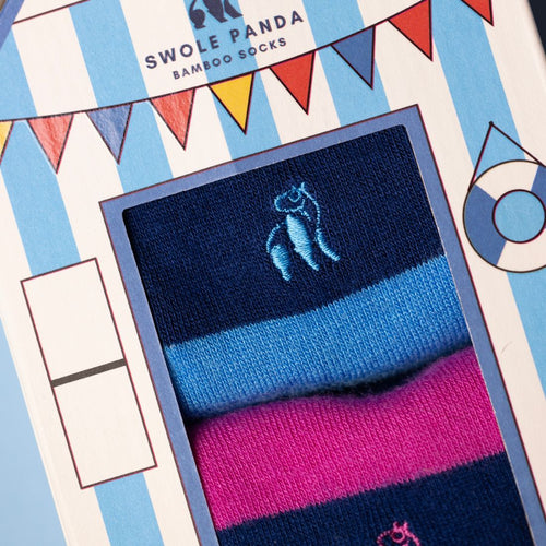 Swole Panda Men's Bamboo Socks Gift Box – 2 Pair Striped Beach Hut Set