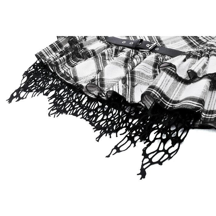 Dark in Love Quinn Punk Checkered Asymmetrical Net Skirt – Black/White