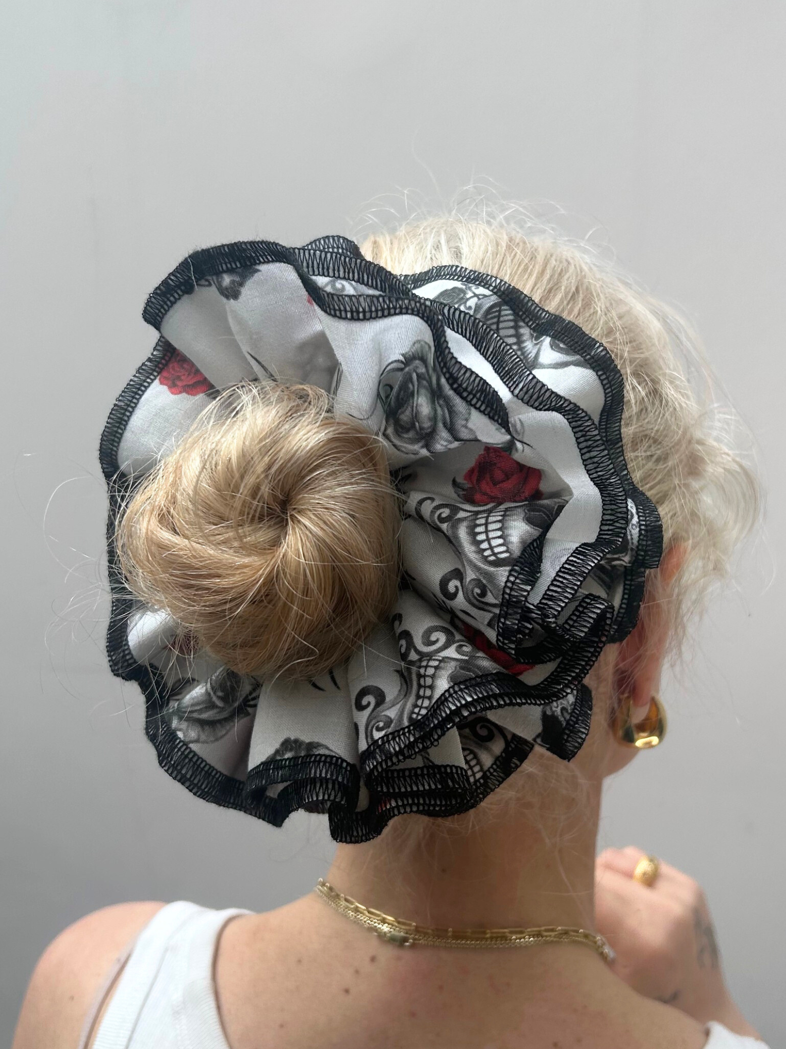 No More Nobody Azaria Organic Cotton Rose & Skull Scrunchie in Ivory
